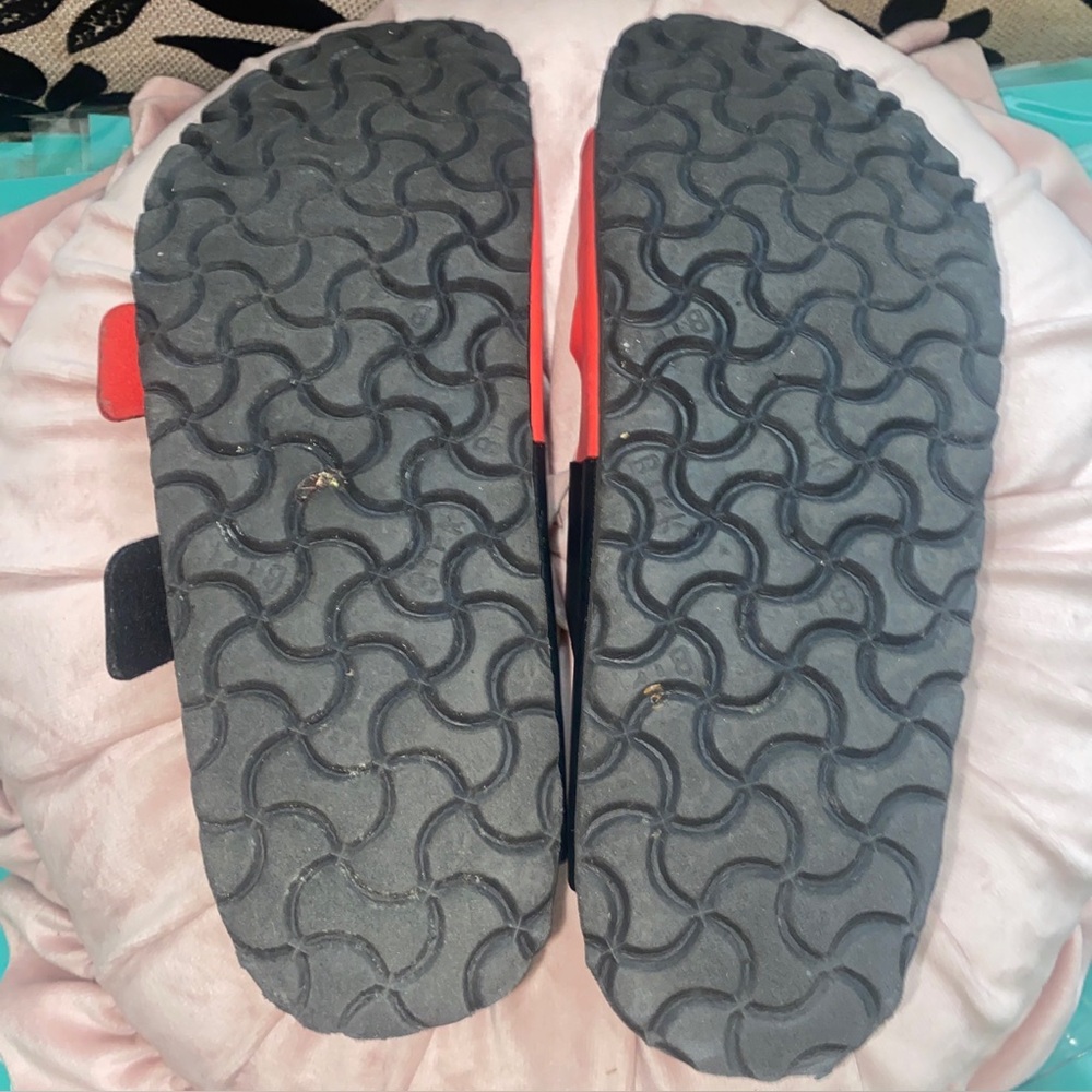 Birkenstock Two-Tone Black and Red Slide Sandals - Picture 4 of 5